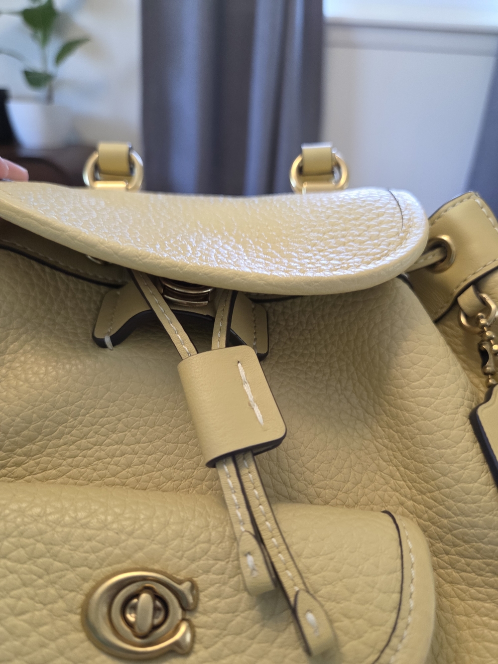 Coach Riya 21 Pebbled Leather Mini Backpack, Hay/Pale Yellow, Like New - Picture 6 of 13